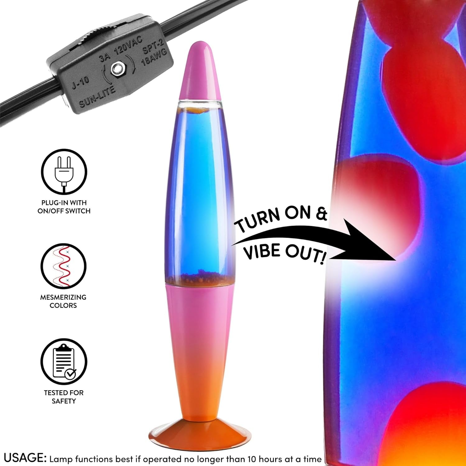 16" Pink Orange Ombre Wax Motion Volcano Lamp, Retro Mood Light for Bedroom, Living Room, or Party Décor
